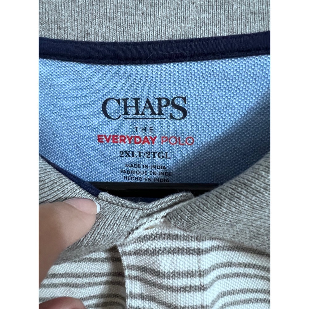 Chaps The Everyday Polo Shirt Mens 2XLT Grey Blue White Stripe‎ Short Sleeve - Picture 2 of 3